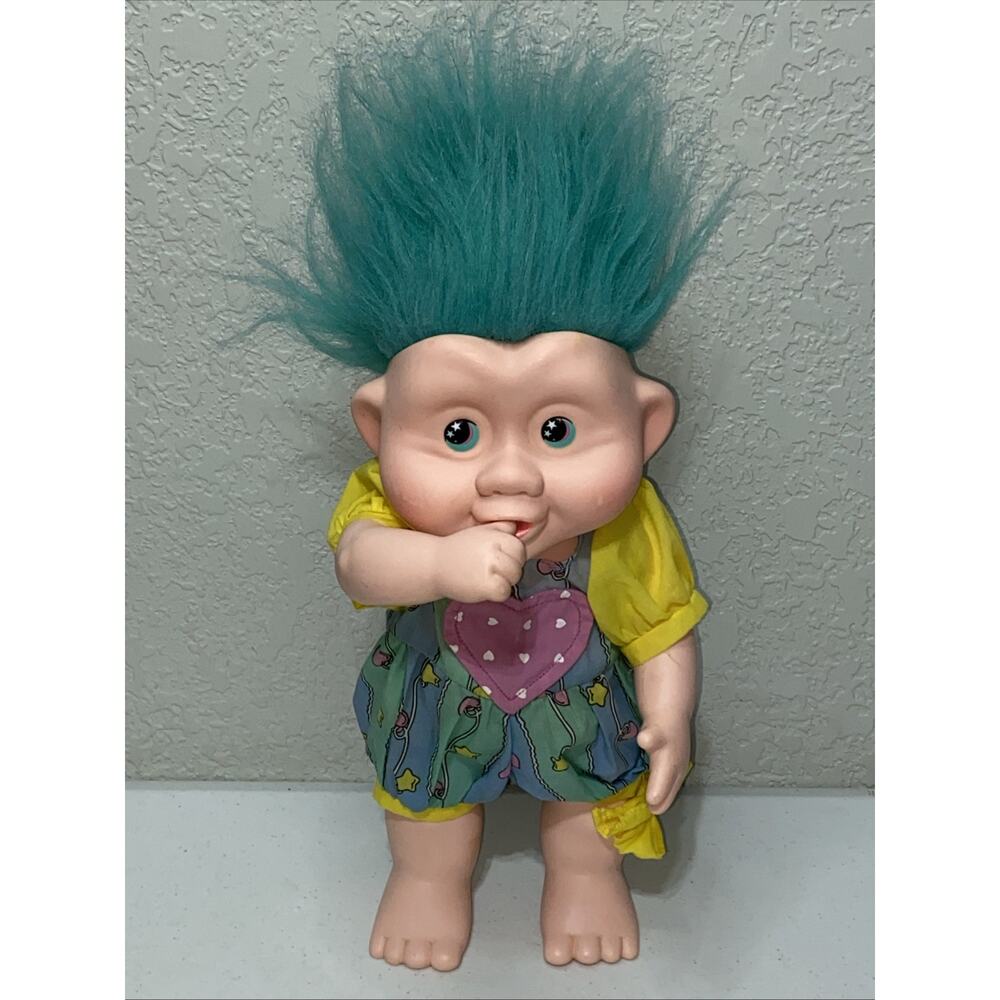 Vintage 1991 Applause MAGIC TROLLS Babies Stands Alone Sucks Thumb Teal Hair